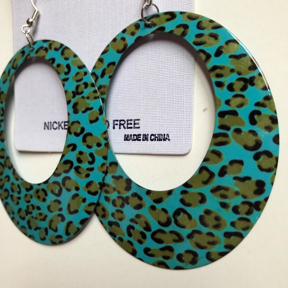 Teal Leopard Print Earrings